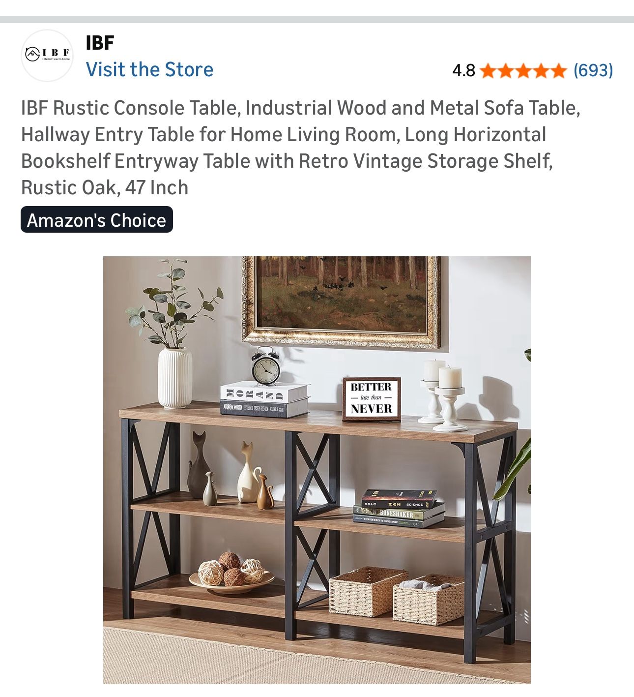 Rustic Console Table Bookcase 2 Tier