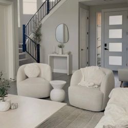 Boucle Swivel Chairs White