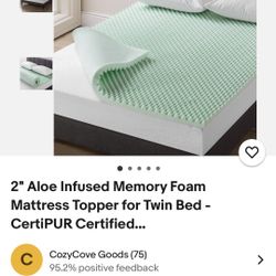 **Reduced.!!**2” Egg Crate Mattress Topper-Twin-NEW