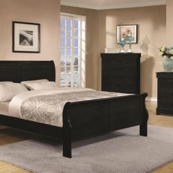 Black Sleigh Bed Set Dresser, Mirror ,Nightstand And Bed Frame