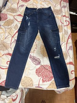 Dark Wash Distressed Cargo Skinny Jeans