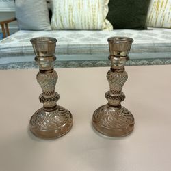 (2) Matching Glass Candlesticks 