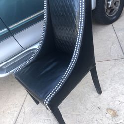Black Leather Studded Dining Chairs (2)