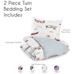 2 Piece Twin Duvet Set (Vintage Red Airplane)