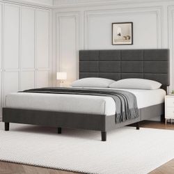 Gray Full Upholstered Bed Frame