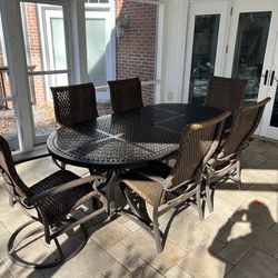 Wrought Iron Patio Dining Table, Chairs, & Umbrella