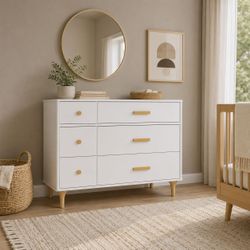 48” White / Natural Wood 6-Drawer Dresser (by Babyletto)   <Already Assembled> [NEW IN BOX] **Retails For $799