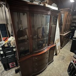 Traditional Vintage Mahogany Break front China cabinet Curved Glass