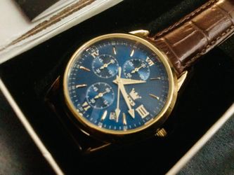 Chronograph Watch Blue Dial Gold Tone