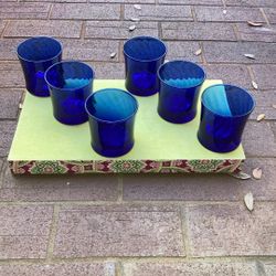 Set Of Six Vintage Cobalt Blue Glasses