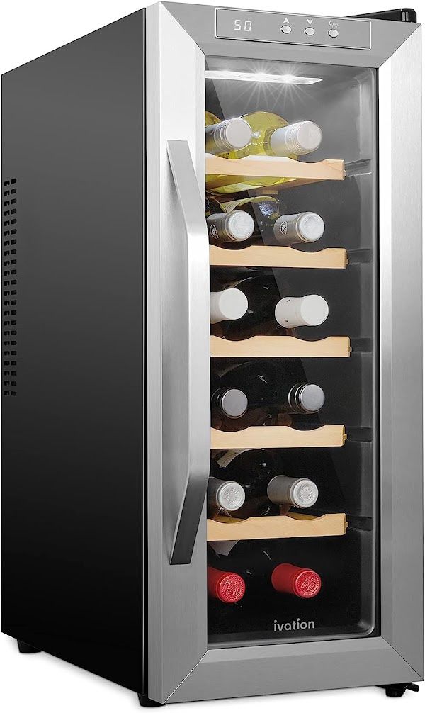 Ivation 12 Bottle Thermoelectric Wine Cooler/Chiller Stainless Steel Counter Top Red & White Wine Cellar w/Digital Temperature, Freestanding Refri