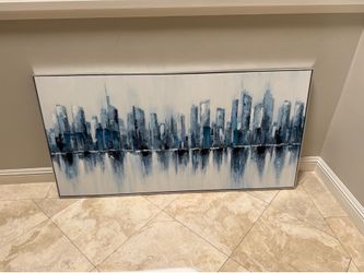 Large blue and white canvas artwork