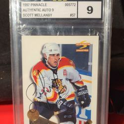 1997 Pinnacle hockey AUTHENTIC AUTOGRAPHED Scott Mellanby FLORIDA PANTHERS RARE UCG MINT 9