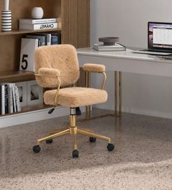Office Chair Orange, Height Adjustable Desk Chair with Rocking Backrest & Padded Armrest, Upholstered Swivel