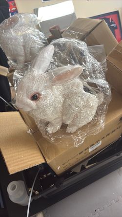 Realistic White Rabbit Garden Figurine