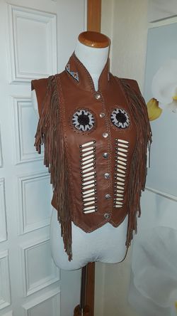 Indian motorcycle leather riding vest / Native American New*
