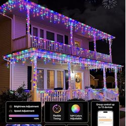 56ft 512 LED Color Changing Icicle Christmas Lights Outdoor - APP Controller 50+Preset Modes 