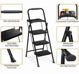 ZENY 3/4/5 Step Ladder, Folding Step Stool for Adults, Portable Steel Ladder with Tool Platform, Wide Anti-Slip Pedal, Safety Locking, Lightweight