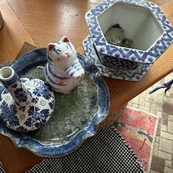 Tiny Blue White Ceramic Plant Accessories 