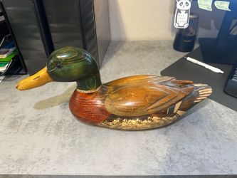 Vintage 1985 Signed Wooden Mallard Duck Decoy - Orange County Carving