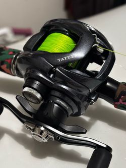 Daiwa Tatula X 100H, w/new 95mm carbon fiber handle and hybrid ceramic spool bearings, $160