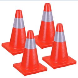 4-Pack Orange Traffic Cones for Construction Road Hazard Reflective Safety 18" with Reflective Removable Collar