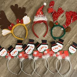 🎄 8 Christmas/Holiday Headbands: Antlers, Santa Hat, Snowmen (brand new)
