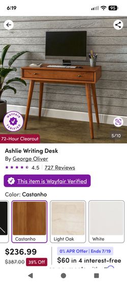 Solid wood mid century modern desk