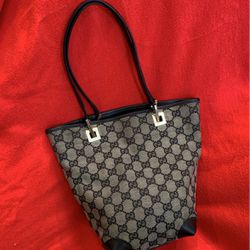 Gucci Vintage Leather Trim Monogram Bucket Bag