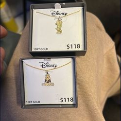 Disney Mickey And Winnie The Pooh 10k Gold Necklaces