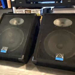 FLOOR~MONITOR SET: 2-WHARFEDALE V-12M 2-WAY SPEAKERS + BOGEN C-100C POWERED MIXER/AMPLIFIER