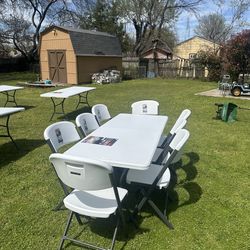 White foldable chair and table to rent