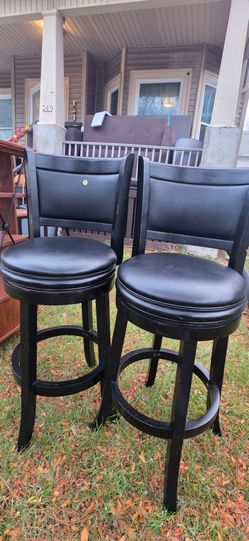 Black Swivel Bar Stools with Leatherette Seats & Backrest (set of 2)