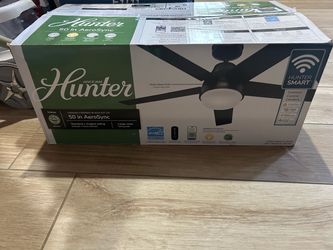 Hunter 50” AeroSync Smart Ceiling Fan w/ Remote Control Matte Black Like New In Box