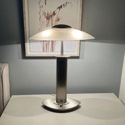 Rare Holtkotter Leuchten Halogen Table Lamp Dimmable Satin Nickel 6243/2 Double Bulb