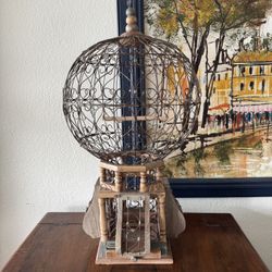 Vintage Antique Victorian Style Wood and Wire Hot Air Balloon Birdcage Colorful