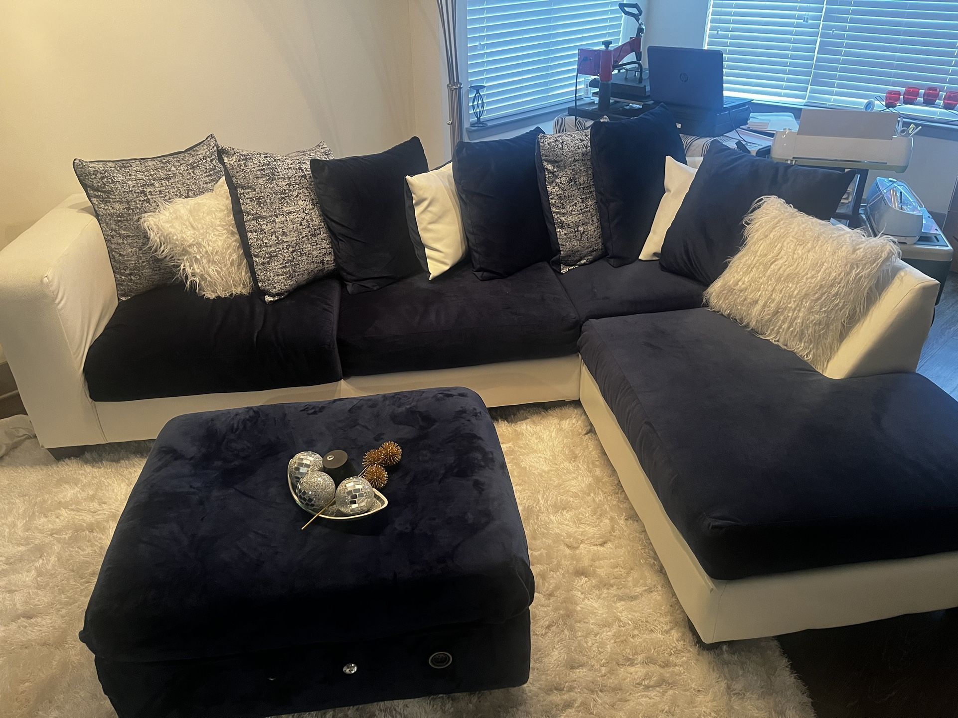 white & blue sectional 