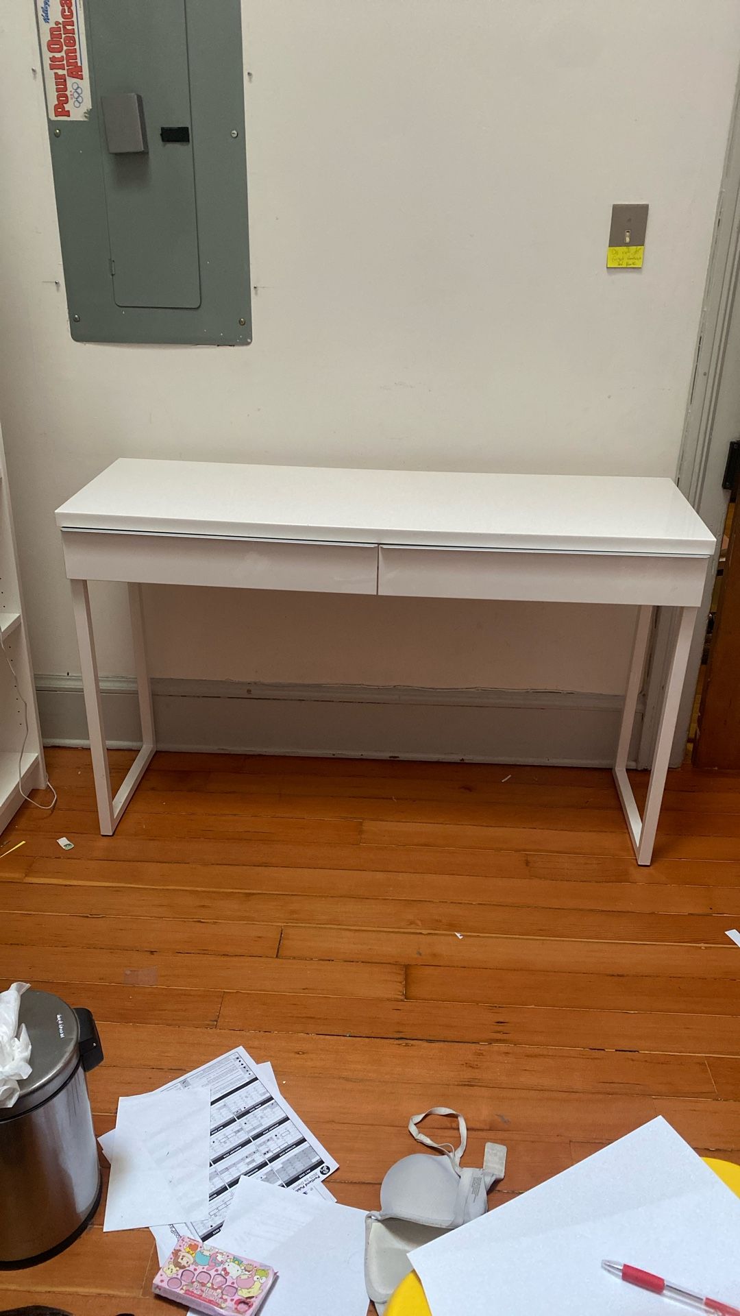 White IKEA Non-toxic Desk With Rollout Drawers