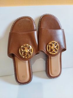 Brown Leather Slide Sandals