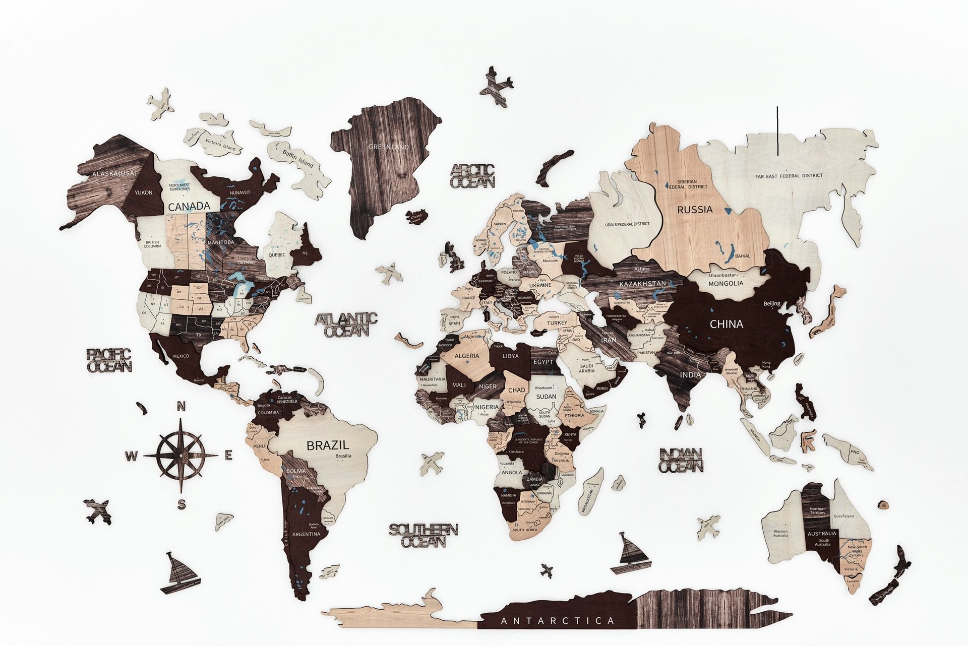 3d Wooden World Map