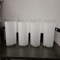 Set Of 4 MCM Libbey Frosted Dominion White Collins Glasses