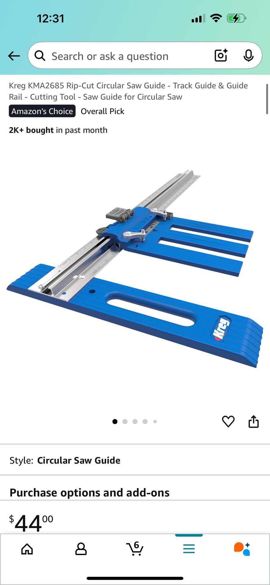 $25 Kreg KMA2685 Rip-Cut Circular Saw Guide - Track Guide & Guide Rail - Cutting Tool - Saw Guide for Circular Saw