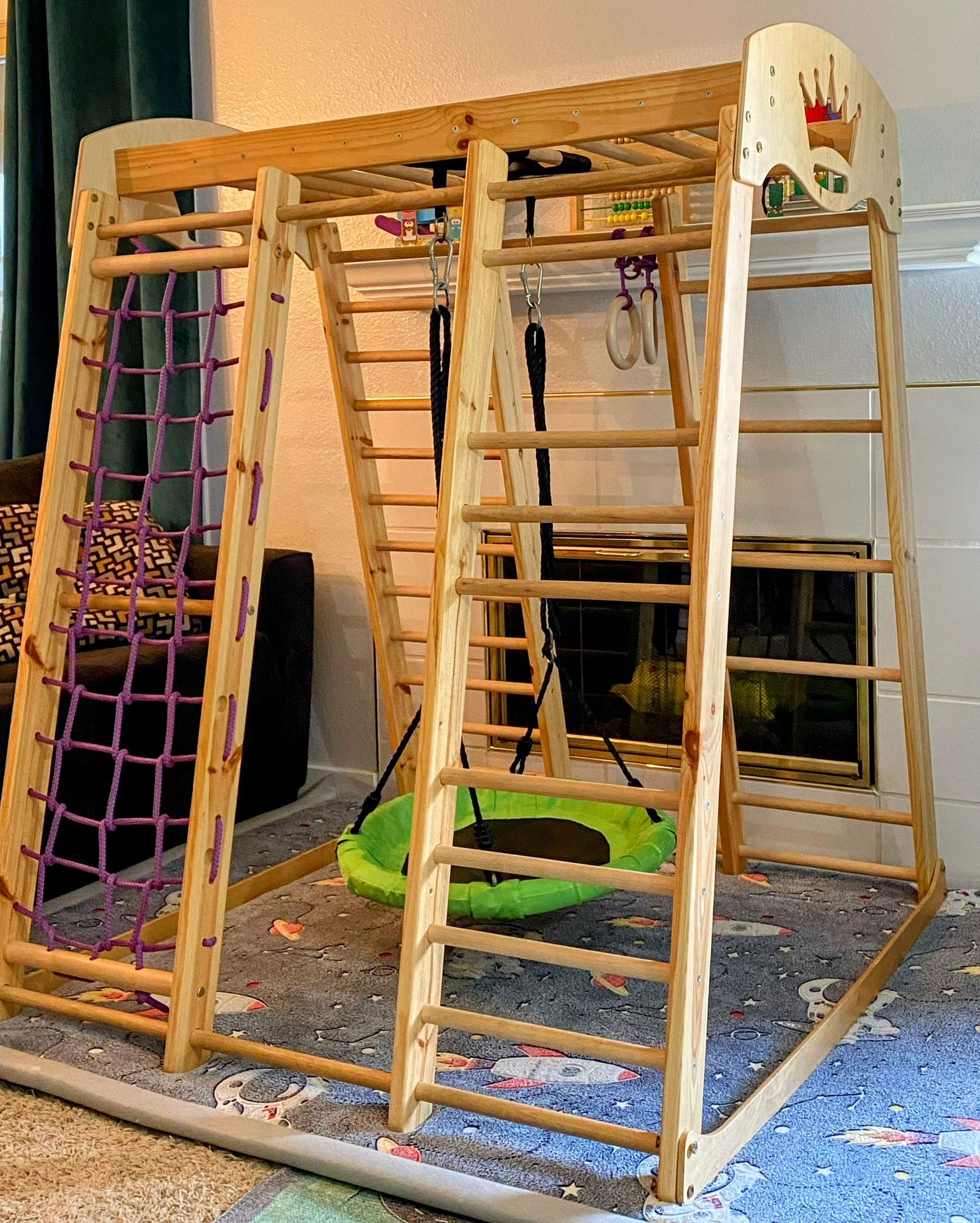 Wooden Playground for Kids Home Gymnastic Indoor Gym Climbing Ladder Slide and Rings