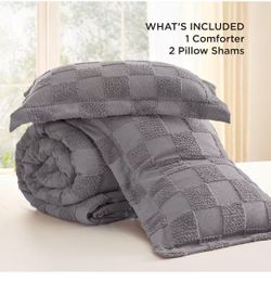 ❤️‍🔥 Queen size duvet set, gray bedding, bohemian, checkered and rustic, shabby chic style, 3 pieces