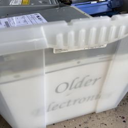 Bin of Vintage Computer Parts – Hard Drives, Floppy Drives, Expansion Cards