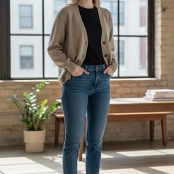 NWT Women's Nipped Waist Cardigan - Future Collective Brown Small