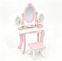 Garvee Kids Vanity Table and Chair Set,Toddler Makeup Table Gift for Kids
Dual-Folding Mirror ,Toddler Makeup Table with Jewelry Organizer, Girls Dres