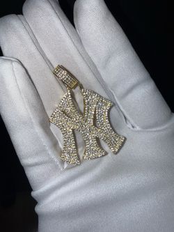 925 silver iced out Yankee pendant