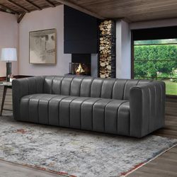 95” Gray Top Grain Genuine Leather Sofa "Gianna" by Abbyson Home [NEW] Retails For $1700+  <No Assembly Req>