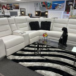 White Gel Leather Sectional Couch W/ Power Recliners For Sale ( Liquidation Labor Day Pre- Sale Now)